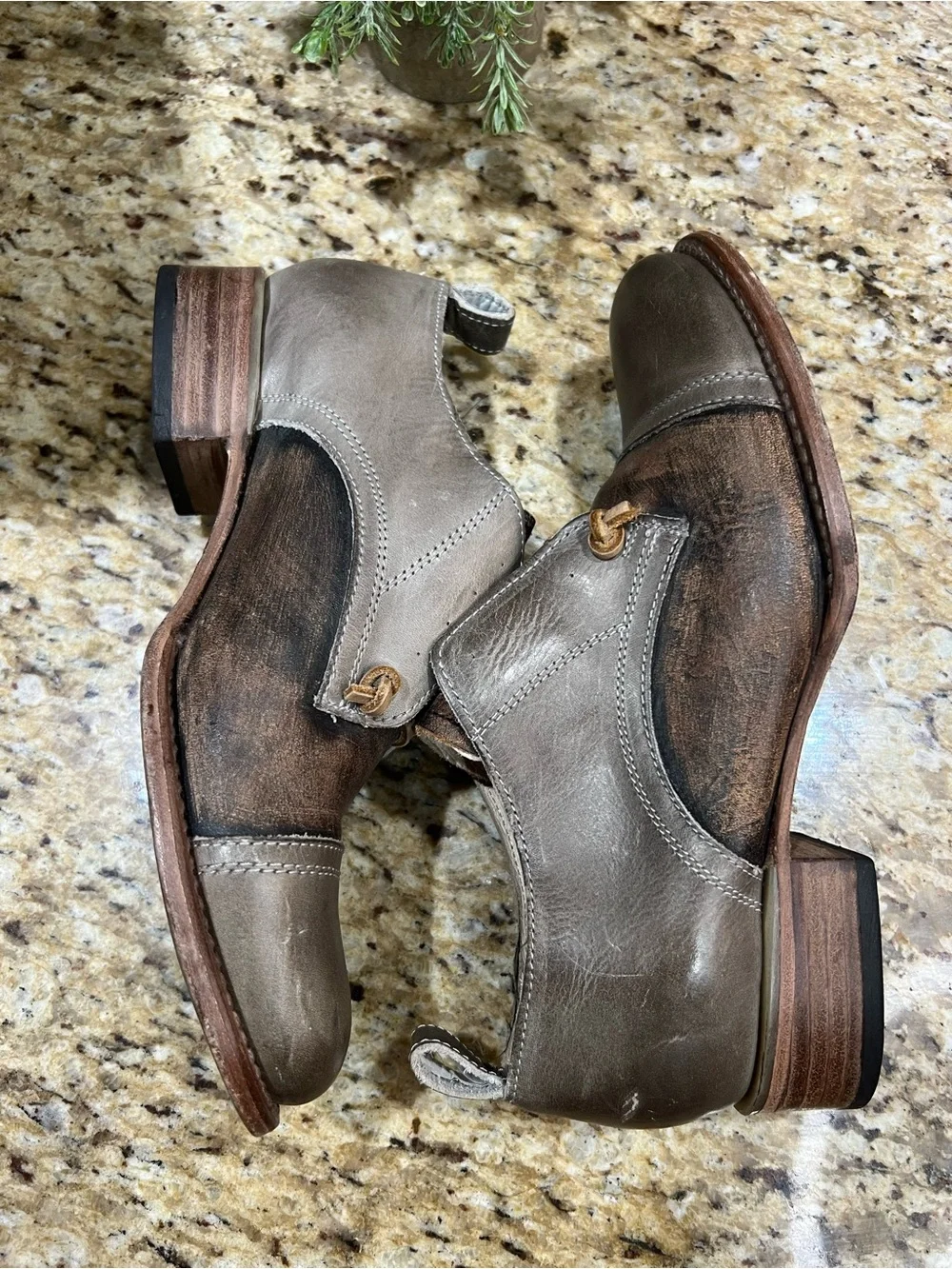 Freebird Mabel Leather Distressed Grey/Brown Western Slip-on Oxford Loafers 9